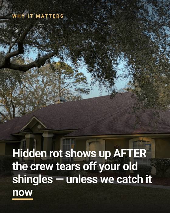 Slide 3 of 8: a slide from a Peninsula Roofing carousel about inspecting the attic before quoting