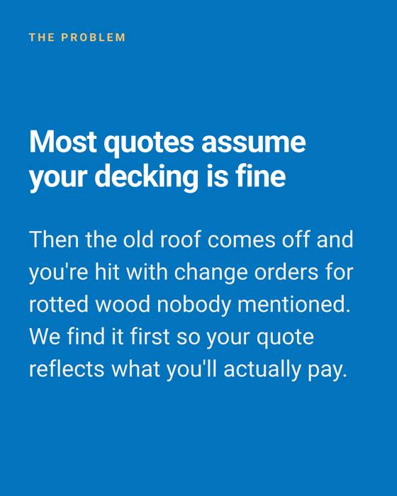 Slide 4 of 8: a slide from a Peninsula Roofing carousel about inspecting the attic before quoting