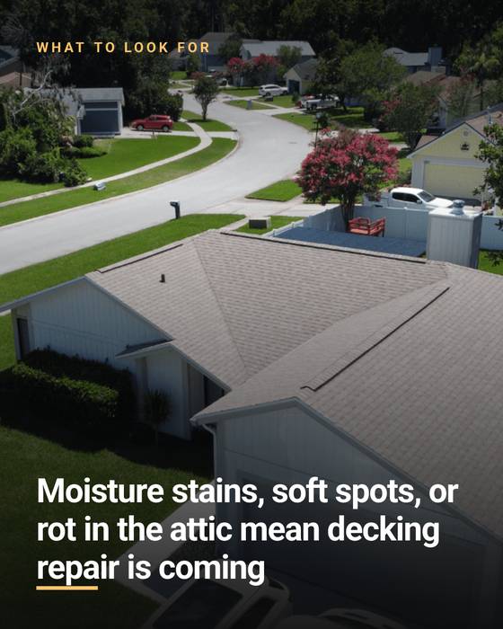 Slide 5 of 8: a slide from a Peninsula Roofing carousel about inspecting the attic before quoting