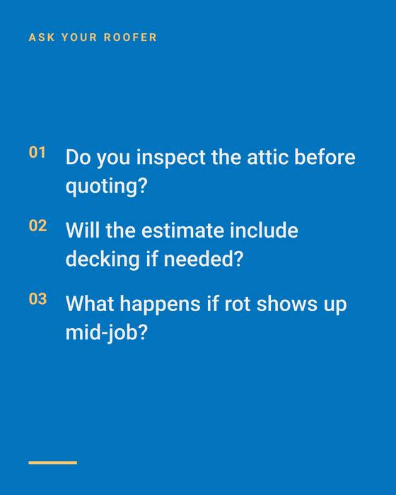 Slide 6 of 8: a slide from a Peninsula Roofing carousel about inspecting the attic before quoting