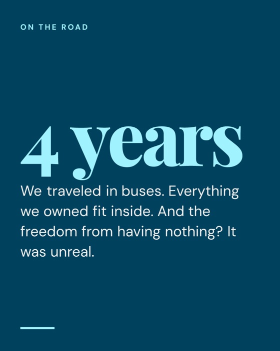 Slide 4 of 10: a slide from a Their Happy Trails carousel about selling everything for a life on the road